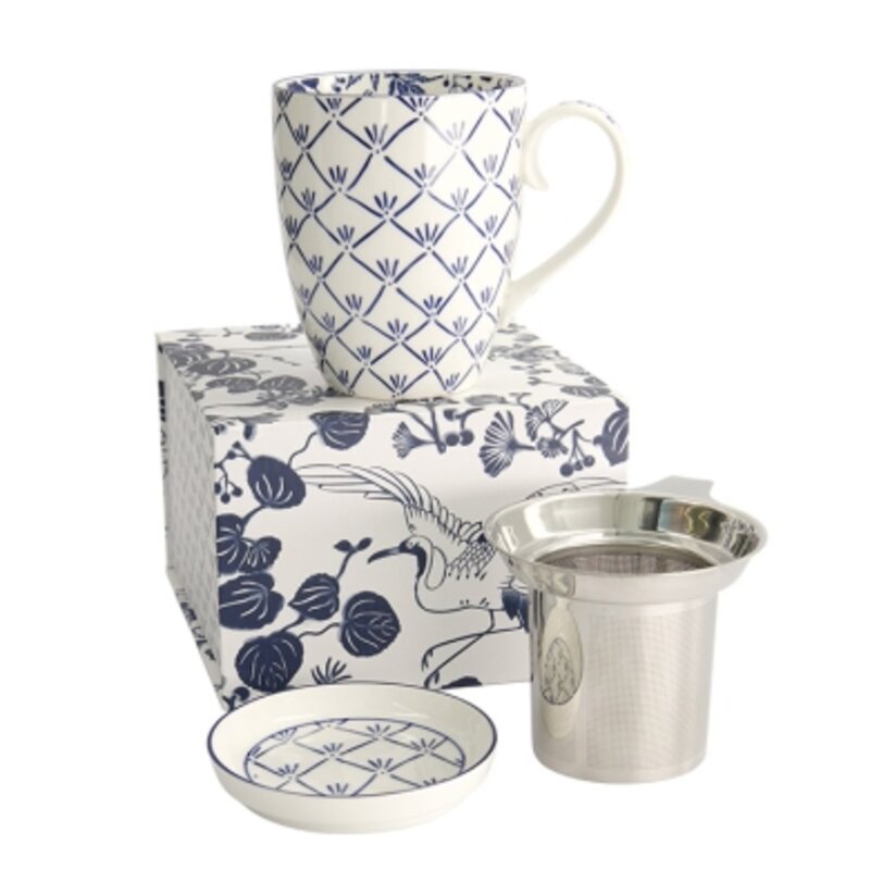 Juego de regalo  Taza  Flora Japonica, Arce, con colador y tapa para té, 380 ml