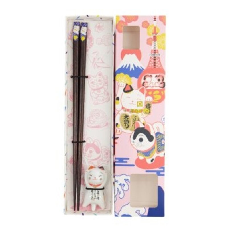 Palillos con soporte, set de regalo, Gato de la Suerte
