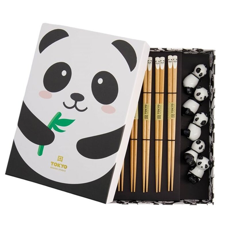 Juego de palillos, 5 pares, Set de regalo, Panda Brown