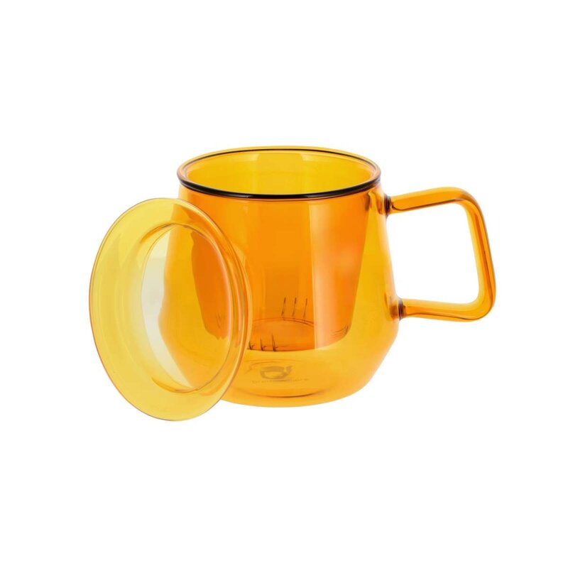 Taza de cristal con tapa 'Livorno' ámbar