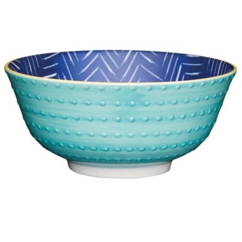 KitchenCraft Tazón de cerámica con chevron y lunares en contraste azul, 16cm