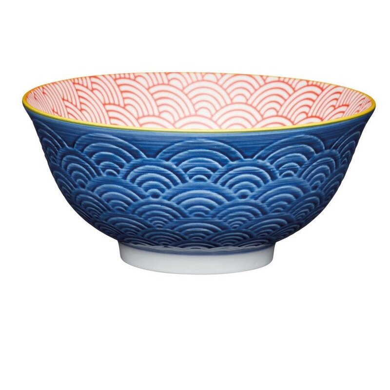 KitchenCraft Tazón de cerámica con diseño arqueado azul, 16cm