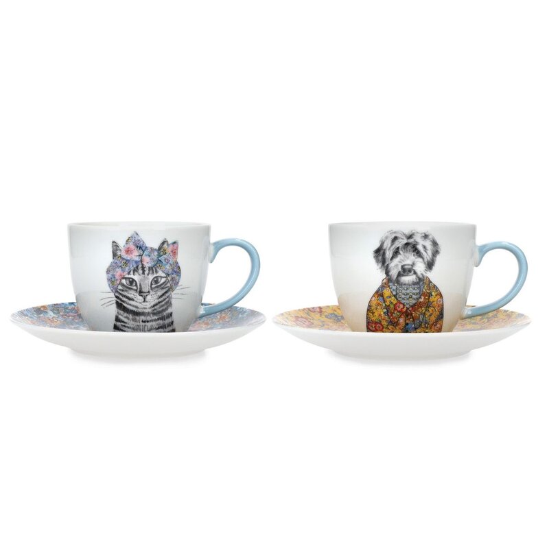 Mikasa x Tipperleyhill Tazas de té y platillos de porcelana fina, Juego de 2